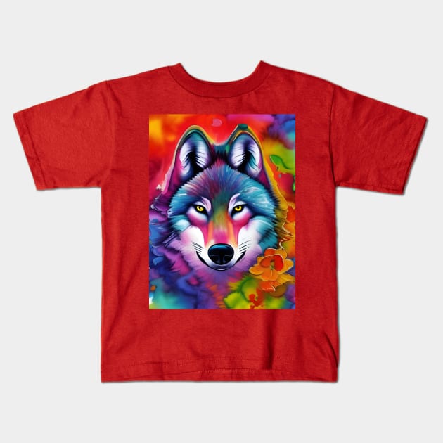 Colorful Wolf Face Kids T-Shirt by Chance Two Designs